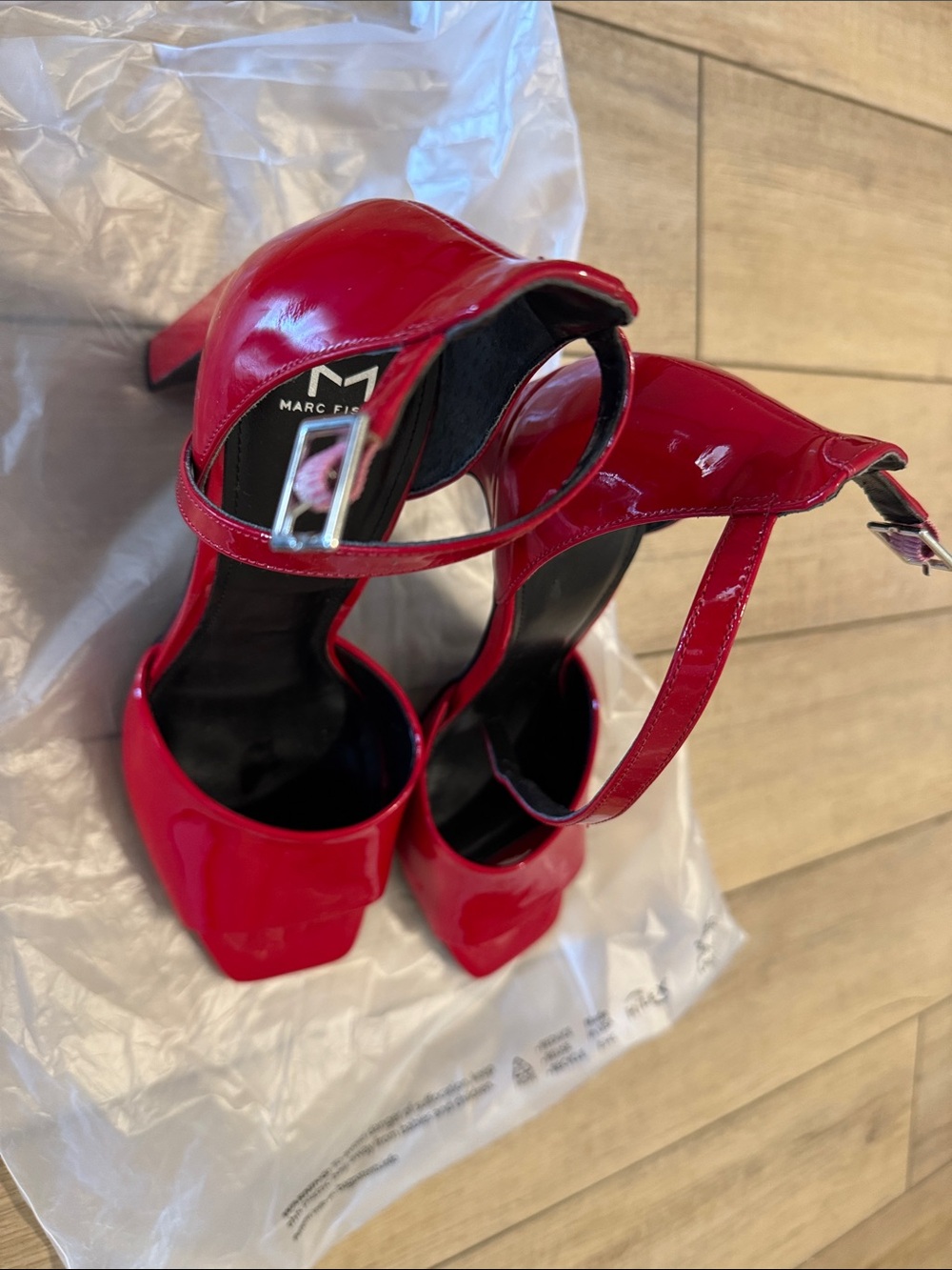 Marc Fisher Glossy Red Patent Ankle-Strap Heels- New never used